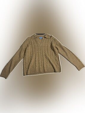 CeCe Cable Knit Polo Collar Sweater - Brown